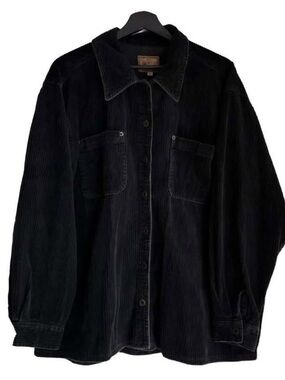 Corduroy Button-Front Shacket Shirt Jacket Black Spring Coat XL XXL XXXL 1x 2x 3